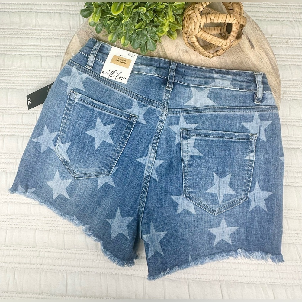 YMI Star Print High-Rise Denim Shorts Size 5/27 NWT - Picture 5 of 14